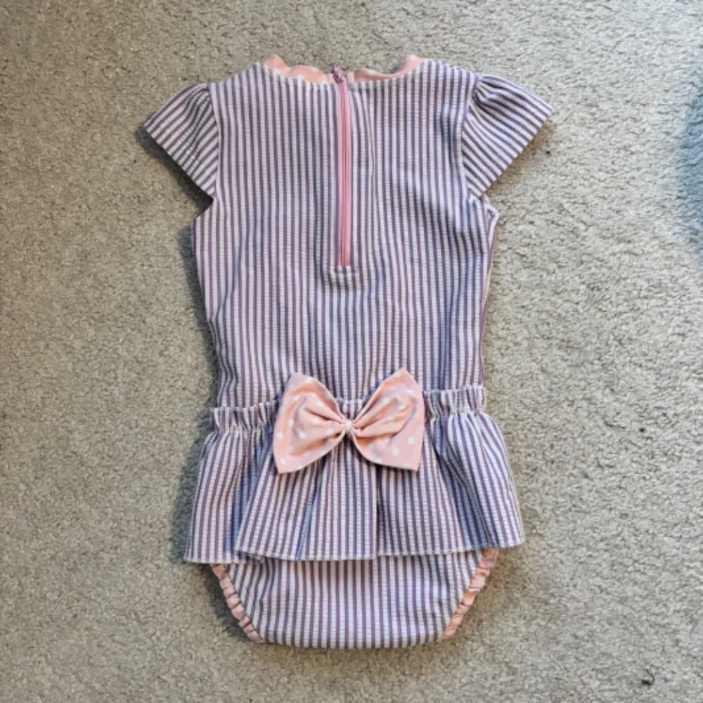 RuffleButts Toddler One-Piece Swimsuit Purple Stripe Peplum Size 2T